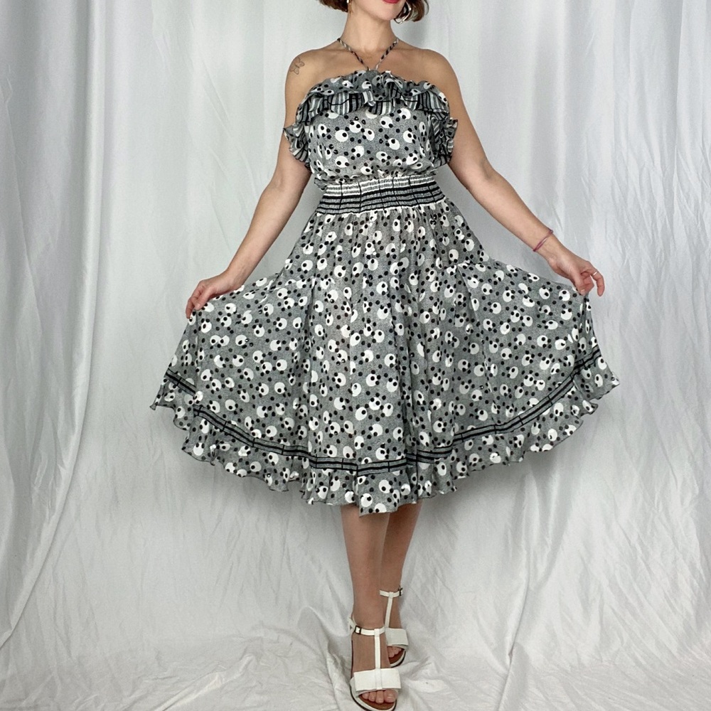 Vintage Diane Freis Polka Dot Dress with Sequins and Tassels
